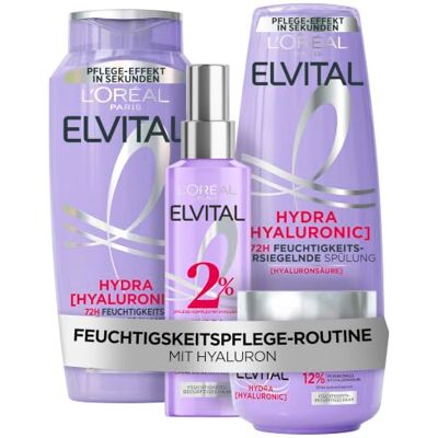 L'Oreal Paris L'Oréal Paris Elvital Haarpflege-Routine für feuchtigkeitsbedürftiges Haar: Hydra Hyaluronic Set mit Hyaluronsäure, Shampoo 300ml, Spülung 250ml, Serum 150ml und Maske 300ml L'Oreal Paris L'Oréal Paris Elvital Haarpflege-Routine für feuchtigkeitsbedürftiges Haar: Hydra Hyaluronic Set mit Hyaluronsäure, Shampoo 300ml, Spülung 250ml, Serum 150ml und Maske 300ml