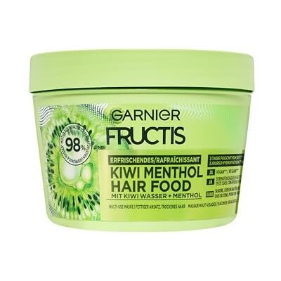 Garnier Fructis Erfrischendes Kiwi Menthol Hair Food, Multi-Use Haarmaske mit Kiwi-Wasser und Menthol für Feuchtigkeit und Frische, 400 ml Garnier Fructis Erfrischendes Kiwi Menthol Hair Food, Multi-Use Haarmaske mit Kiwi-Wasser und Menthol für Feuchtigkeit und Frische, 400 ml