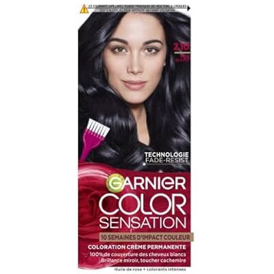 Garnier Color Sensation Coloration – Schwarz Blau 2.10 – permanente Creme-Färbung – für alle Haartypen – Farbe bis zu 10 Wochen & deckt weißes Haar 100% ab Garnier Color Sensation Coloration – Schwarz Blau 2.10 – permanente Creme-Färbung – für alle Haartypen – Farbe bis zu 10 Wochen & deckt weißes Haar 100% ab