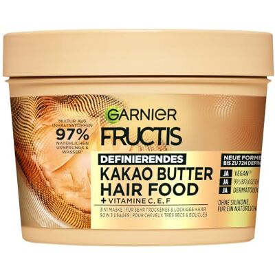 Garnier Fructis 3in1 Haarmaske, lockiges Haar, Kakaobutter-Blend, 400 ml Kakao- und Sheabutter für trockenes Haar, 97% Inhaltsstoffe natürlichen Ursprungs, silikonfreie Formel, Hair Food Garnier Fructis 3in1 Haarmaske, lockiges Haar, Kakaobutter-Blend, 400 ml Kakao- und Sheabutter für trockenes Haar, 97% Inhaltsstoffe natürlichen Ursprungs, silikonfreie Formel, Hair Food
