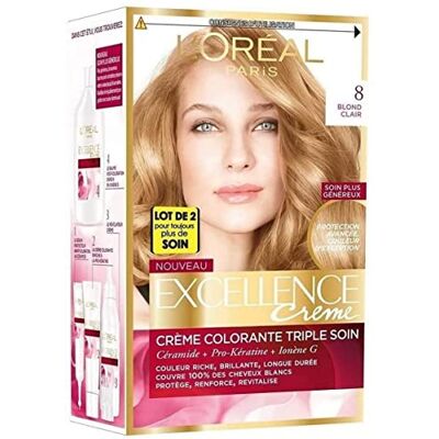 L'Oreal Paris L'ORÉAL PARIS Permanente Haarfarbe, dreifache Pflege, deckt 100% des weißen Haares ab – Excellence Creme – Nuance: Hellblond (8) L'Oreal Paris L'ORÉAL PARIS Permanente Haarfarbe, dreifache Pflege, deckt 100% des weißen Haares ab – Excellence Creme – Nuance: Hellblond (8)