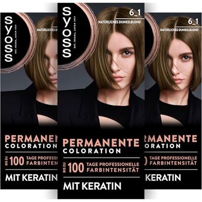 Syoss Coloration 6_1 Natürliches Dunkelblond (115 ml), permanente Coloration mit Keratin verleiht bis zu 100 Tage professionelle Farbintensität, 100% Grauabdeckung Syoss Coloration 6_1 Natürliches Dunkelblond (115 ml), permanente Coloration mit Keratin verleiht bis zu 100 Tage professionelle Farbintensität, 100% Grauabdeckung
