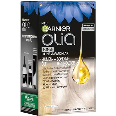 Garnier Olia Toner 10.01 Platinblond, Anti-Gelbstich Intensivtönung für Blondiertes Haar, Für Strähnchen, Balayage & Ombré, Vegane Formel ohne Ammoniak, Für strahlenden Glanz & Geschmeidigkeit Garnier Olia Toner 10.01 Platinblond, Anti-Gelbstich Intensivtönung für Blondiertes Haar, Für Strähnchen, Balayage & Ombré, Vegane Formel ohne Ammoniak, Für strahlenden Glanz & Geschmeidigkeit