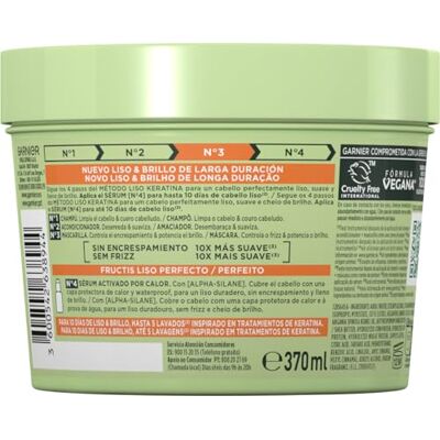 Garnier Fructis Nº3 Keratin-Maske für krauses Haar, kontrolliert Kräuselungen und verbessert den Glanz, ohne Silikone, vegane Formel, 370 ml Garnier Fructis Nº3 Keratin-Maske für krauses Haar, kontrolliert Kräuselungen und verbessert den Glanz, ohne Silikone, vegane Formel, 370 ml