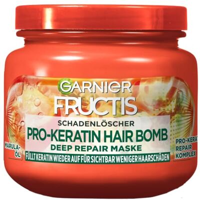 Garnier Reparierende Maske gegen Haarschäden, Für weniger Spliss und kräftigere Längen, Mit Amla-Öl und Pro-Keratin+ Repair Komplex, Fructis Schadenlöscher Deep Repair, 320 ml Garnier Reparierende Maske gegen Haarschäden, Für weniger Spliss und kräftigere Längen, Mit Amla-Öl und Pro-Keratin+ Repair Komplex, Fructis Schadenlöscher Deep Repair, 320 ml