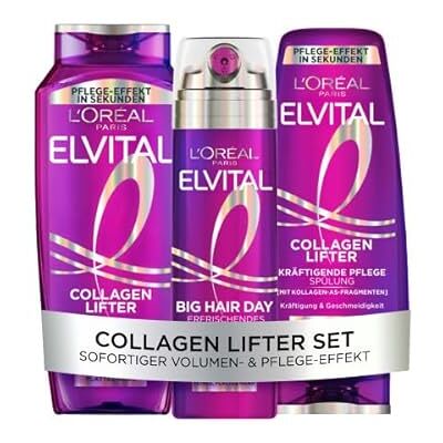 Garnier L´Oréal Paris Elvital Collagen Lifter Volumen Routine, für volleres Haar, Ansatz-Lift, mit Shampoo, Spülung und Big Hair Day Spray, 3-teilig Garnier L´Oréal Paris Elvital Collagen Lifter Volumen Routine, für volleres Haar, Ansatz-Lift, mit Shampoo, Spülung und Big Hair Day Spray, 3-teilig