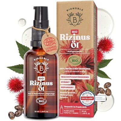 BIONOBLE Rizinusöl Kaltgepresst Bio 100% Natürlich, Ohne Hexan Wachstumsfördernd, Repariert Rizinusöl Bio Haare, Wimpern, Augenbrauen, Haut Castor Oil Glasflasche, Pipette, Pumpe 50ml BIONOBLE Rizinusöl Kaltgepresst Bio 100% Natürlich, Ohne Hexan Wachstumsfördernd, Repariert Rizinusöl Bio Haare, Wimpern, Augenbrauen, Haut Castor Oil Glasflasche, Pipette, Pumpe 50ml