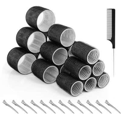 Romon Lockenwickler Locken Set, 31 Stück Schwarz Lockenwickler Set, Selbsthaftend Hair Rollers 60mm 45mm 36mm mit 12 Stücke Haarspangen Groß Hitzefreie Haarwickler für Lange Medoum und Kurze Haare Romon Lockenwickler Locken Set, 31 Stück Schwarz Lockenwickler Set, Selbsthaftend Hair Rollers 60mm 45mm 36mm mit 12 Stücke Haarspangen Groß Hitzefreie Haarwickler für Lange Medoum und Kurze Haare