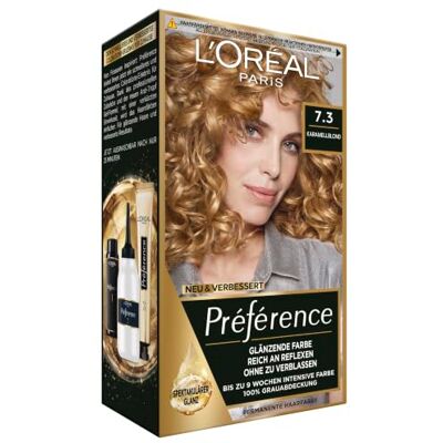 L'Oreal Paris L'Oréal Paris Permanente Haarfarbe, Haarfärbeset mit Coloration und Farbglanz-Pflegebalsam, Préférence, 7.3 Karamellblond, 3er Set L'Oreal Paris L'Oréal Paris Permanente Haarfarbe, Haarfärbeset mit Coloration und Farbglanz-Pflegebalsam, Préférence, 7.3 Karamellblond, 3er Set