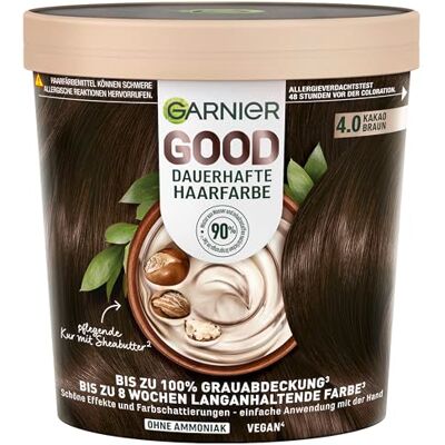 Garnier GOOD Dauerhafte Haarfarbe 4.0 Kakao Braun – Coloration ohne Ammoniak, bis zu 100% Grauabdeckung, 1 Stk. Garnier GOOD Dauerhafte Haarfarbe 4.0 Kakao Braun – Coloration ohne Ammoniak, bis zu 100% Grauabdeckung, 1 Stk.