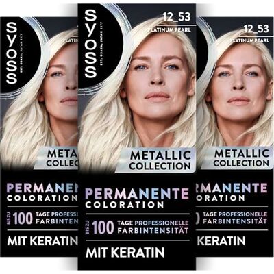 Syoss permanente Coloration Metallic Collection 12_53 Platinum Pearl (115 ml), Coloration für leuchtende Metallic-Reflexe, bis zu 100% Grauhaarabdeckung und bis zu 100 Tage Farbintensität, mit Keratin Syoss permanente Coloration Metallic Collection 12_53 Platinum Pearl (115 ml), Coloration für leuchtende Metallic-Reflexe, bis zu 100% Grauhaarabdeckung und bis zu 100 Tage Farbintensität, mit Keratin