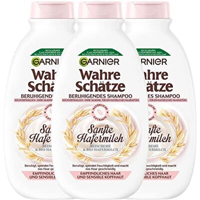 Garnier Wahre Schätze Beruhigendes Shampoo Sanfte Hafermilch für empfindliches Haar und sensible Kopfhaut, 3 x 250 ml Garnier Wahre Schätze Beruhigendes Shampoo Sanfte Hafermilch für empfindliches Haar und sensible Kopfhaut, 3 x 250 ml