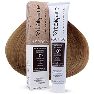 Vitalcare +Sense Professionelle Permanente Haarfärbung, ohne Ammoniak, Resorcina, PPD, Silikon mit Arganöl, Macadamiia und Avocado, 8/00 Hellblond, 100 ml Vitalcare +Sense Professionelle Permanente Haarfärbung, ohne Ammoniak, Resorcina, PPD, Silikon mit Arganöl, Macadamiia und Avocado, 8/00 Hellblond, 100 ml