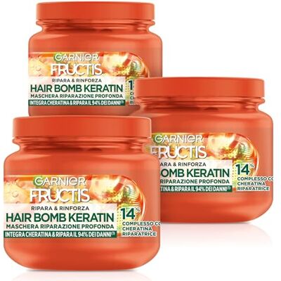 Garnier Fructis Haarmaske zur Reparatur und Stärkung von beschädigtem Haar, Tiefenreparatur, für stärkeres Haar, mit Marulaöl und Keratin-Reparatur, Keratin-Füller, 3 Stück Garnier Fructis Haarmaske zur Reparatur und Stärkung von beschädigtem Haar, Tiefenreparatur, für stärkeres Haar, mit Marulaöl und Keratin-Reparatur, Keratin-Füller, 3 Stück