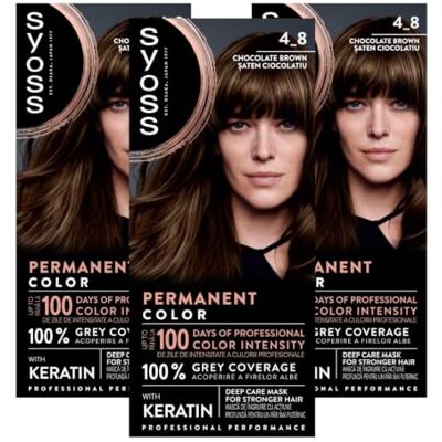Syoss Coloration 4_8 Schokobraun (115 ml), permanente Haarfarbe Verleiht bis zu 100 Tage professionelle Farbintensität, für 100 % Grauabdeckung, Tiefenpflege Kur für dein Haar Syoss Coloration 4_8 Schokobraun (115 ml), permanente Haarfarbe Verleiht bis zu 100 Tage professionelle Farbintensität, für 100 % Grauabdeckung, Tiefenpflege Kur für dein Haar
