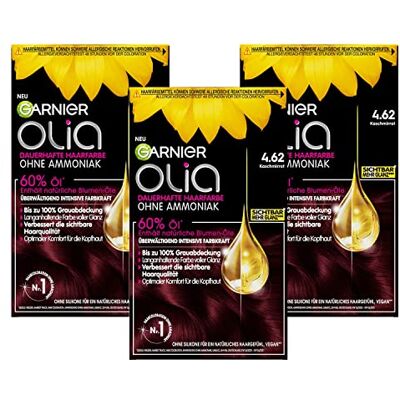 Garnier Olia Dauerhafte Haarfarbe 4.62 Kaschmirrot, ohne Ammoniak, permanente Coloration, bis zu 100% Grauabdeckung, langanhaltende strahlende Farbe bis zu 8 Wochen, intensiver Glanz & Pflege, 1Stk. Garnier Olia Dauerhafte Haarfarbe 4.62 Kaschmirrot, ohne Ammoniak, permanente Coloration, bis zu 100% Grauabdeckung, langanhaltende strahlende Farbe bis zu 8 Wochen, intensiver Glanz & Pflege, 1Stk.
