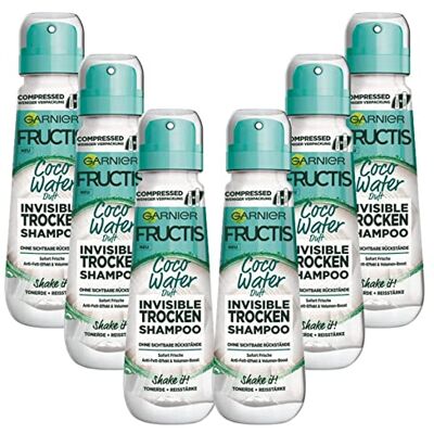 Garnier Trockenshampoo gegen fettiges und plattes Haar, Anti-Fett-Effekt und Volumen-Boost, Shampoo mit veganer Formel, Fructis Invisible Coco Water , 6 x 100 ml Garnier Trockenshampoo gegen fettiges und plattes Haar, Anti-Fett-Effekt und Volumen-Boost, Shampoo mit veganer Formel, Fructis Invisible Coco Water , 6 x 100 ml