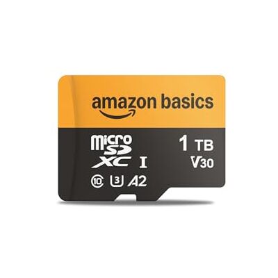 Amazon Basics 1-TB-microSDXC-Karte mit Adapter, Lesegeschwindigkeit bis zu 200 MB/s, 1er-Pack Amazon Basics 1-TB-microSDXC-Karte mit Adapter, Lesegeschwindigkeit bis zu 200 MB/s, 1er-Pack