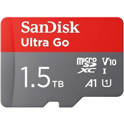 SanDisk Ultra Go Micro SDXC Speicherkarte 1.5TB + SD Adapter (Für Android Smartphones und Tablets, bis zu 150 MB/s Lesegeschwindigkeit) A1, Full HD Video, UHS-I, Class 10, U1, for Amazon SanDisk Ultra Go Micro SDXC Speicherkarte 1.5TB + SD Adapter (Für Android Smartphones und Tablets, bis zu 150 MB/s Lesegeschwindigkeit) A1, Full HD Video, UHS-I, Class 10, U1, for Amazon