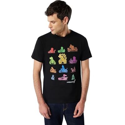 Nintendo Herren Mario Kart Bunte Charakter-Profil-Silhouetten T-Shirt, Schwarz, XL Nintendo Herren Mario Kart Bunte Charakter-Profil-Silhouetten T-Shirt, Schwarz, XL