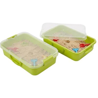 Relaxdays Sandkasten mit Deckel, 2er Set, Kunststoff, HBT: 8 x 38 x 25 cm, kleine Sandkiste für Kinder, Indoor, hellgrün Relaxdays Sandkasten mit Deckel, 2er Set, Kunststoff, HBT: 8 x 38 x 25 cm, kleine Sandkiste für Kinder, Indoor, hellgrün