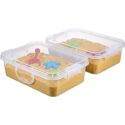 Relaxdays Sandkasten mit Deckel, 2er Set, Kunststoff, HBT: 8x38x25 cm, kleine Sandkiste für Kinder, Indoor, transparent Relaxdays Sandkasten mit Deckel, 2er Set, Kunststoff, HBT: 8x38x25 cm, kleine Sandkiste für Kinder, Indoor, transparent
