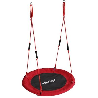 Relaxdays Nestschaukel, runde Hängeschaukel, Schaumstoffgriffe, Kinder, verstellbar, Outdoor, Ø: 100 cm, bis 100 kg, rot Relaxdays Nestschaukel, runde Hängeschaukel, Schaumstoffgriffe, Kinder, verstellbar, Outdoor, Ø: 100 cm, bis 100 kg, rot