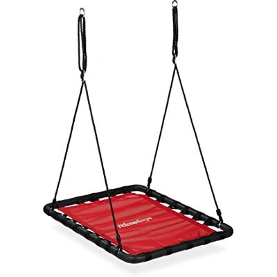 Relaxdays Nestschaukel, Kinder & Erwachsene, bis 100 kg belastbar, BxT: 103 x 77 cm, eckige Netzschaukel Outdoor, rot Relaxdays Nestschaukel, Kinder & Erwachsene, bis 100 kg belastbar, BxT: 103 x 77 cm, eckige Netzschaukel Outdoor, rot