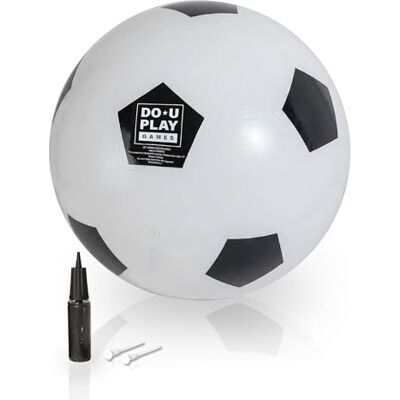 DoUPlay Jumbo-Fußball Ø 76 cm Riesen-Ball aus robustem Gummi, aufblasbar mit Handpumpe, Outdoor-Spielzeug für Kinder und Familie, ab 3 Jahren, Weiß, Schwarz, Extra groß DoUPlay Jumbo-Fußball Ø 76 cm Riesen-Ball aus robustem Gummi, aufblasbar mit Handpumpe, Outdoor-Spielzeug für Kinder und Familie, ab 3 Jahren, Weiß, Schwarz, Extra groß