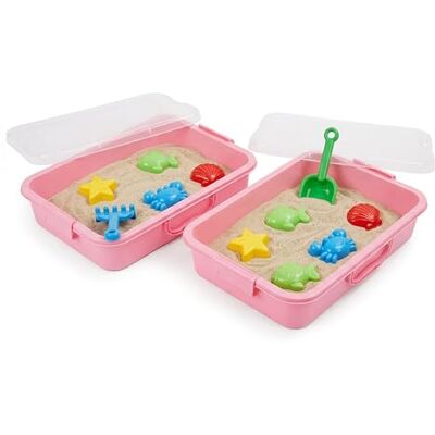Relaxdays Sandkasten mit Deckel, 2er Set, Kunststoff, HxBxT: 8 x 38 x 25 cm, kleine Sandkiste für Kinder, Indoor, rosa Relaxdays Sandkasten mit Deckel, 2er Set, Kunststoff, HxBxT: 8 x 38 x 25 cm, kleine Sandkiste für Kinder, Indoor, rosa