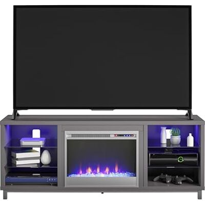 Ameriwood Home Lumina Kamin-TV-Ständer für Fernseher bis zu 70 Zoll, austauschbarer elektrischer Kamineinsatz, Fernbedienung, Timer, farbwechselnde LED-Leuchten, Kristall-Glutflammen, Graphitgrau Ameriwood Home Lumina Kamin-TV-Ständer für Fernseher bis zu 70 Zoll, austauschbarer elektrischer Kamineinsatz, Fernbedienung, Timer, farbwechselnde LED-Leuchten, Kristall-Glutflammen, Graphitgrau