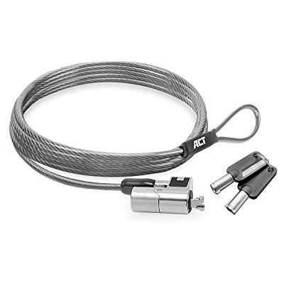 ACT Laptop Schloss Sicherheitskabel 2m, Keyed Cable, Nano Slot Notebook Schloss, Schwenkbarer Schlosskopf, Laptopschloss HP, Tragbares Anti-Diebstahl Kabel AC9030 ACT Laptop Schloss Sicherheitskabel 2m, Keyed Cable, Nano Slot Notebook Schloss, Schwenkbarer Schlosskopf, Laptopschloss HP, Tragbares Anti-Diebstahl Kabel AC9030