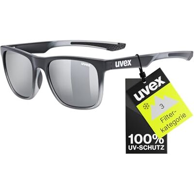 Uvex LGL 42 Sonnenbrille für Damen und Herren 100% UVA-, B, C Schutz inkl Schriftzug auf den Bügeln black transparent/silver one size Uvex LGL 42 Sonnenbrille für Damen und Herren 100% UVA-, B, C Schutz inkl Schriftzug auf den Bügeln black transparent/silver one size