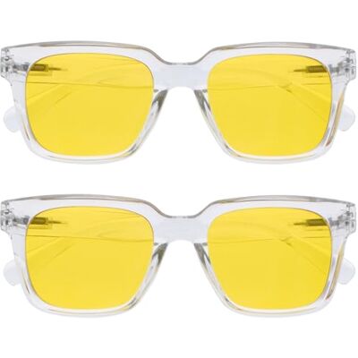 OPULIZE ERA Sonnenbrille – Gelbe Gläser – 2er-Pack – Entspiegelt und blendfrei – Polarisierte Gläser mit UV400-Schutz – Übergroßer rechteckiger Rahmen – Federscharniere – Klar – Herren Damen OPULIZE ERA Sonnenbrille – Gelbe Gläser – 2er-Pack – Entspiegelt und blendfrei – Polarisierte Gläser mit UV400-Schutz – Übergroßer rechteckiger Rahmen – Federscharniere – Klar – Herren Damen
