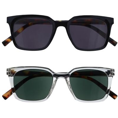 OPULIZE KOI Lese-Sonnenbrille 2 Pack Große Rechteckige Fassung Getöntes Glas UV400 Schwarz-Klar Damen Herren Unisex Federscharniere SS50-1C +2.50 OPULIZE KOI Lese-Sonnenbrille 2 Pack Große Rechteckige Fassung Getöntes Glas UV400 Schwarz-Klar Damen Herren Unisex Federscharniere SS50-1C +2.50