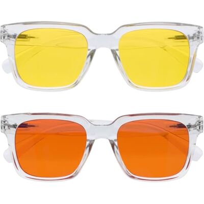 OPULIZE ERA Sonnenbrille – Gelbe/Orangefarbene Gläser – 2er-Pack Entspiegelt & blendfrei – Polarisierte UV400-Schutz – Übergroßer rechteckiger Rahmen – Federscharniere – Klar – Herren Damen OPULIZE ERA Sonnenbrille – Gelbe/Orangefarbene Gläser – 2er-Pack Entspiegelt & blendfrei – Polarisierte UV400-Schutz – Übergroßer rechteckiger Rahmen – Federscharniere – Klar – Herren Damen