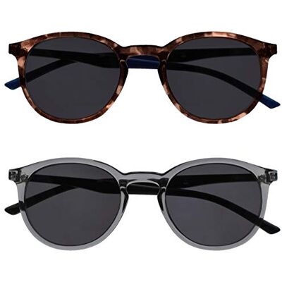 OPULIZE Met Sonnenbrille 2er-Pack Schlank Runder Rahmen Federscharniere Kratzfeste Getönte Linse UV400-Schutz Braun Blau Grau Schwarz Bügel Herren Damen SS60-27 OPULIZE Met Sonnenbrille 2er-Pack Schlank Runder Rahmen Federscharniere Kratzfeste Getönte Linse UV400-Schutz Braun Blau Grau Schwarz Bügel Herren Damen SS60-27