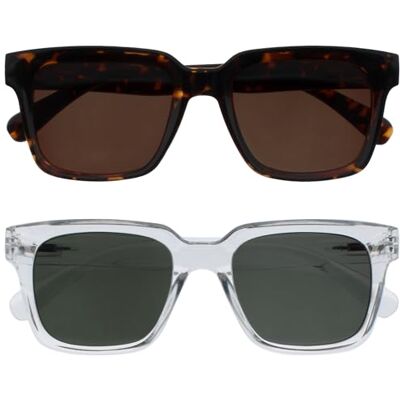 OPULIZE ERA Sonnenbrille – Braun/Grüne Gläser – 2er-Pack Entspiegelt & blendfrei – Polarisierte UV400-Schutz – Übergroßer rechteckiger Rahmen – Federscharniere – Braun/Klar – Herren Damen OPULIZE ERA Sonnenbrille – Braun/Grüne Gläser – 2er-Pack Entspiegelt & blendfrei – Polarisierte UV400-Schutz – Übergroßer rechteckiger Rahmen – Federscharniere – Braun/Klar – Herren Damen