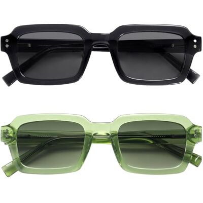 OPULIZE EDG Sonnenbrille für Damen Herren, Schwarz Gläser, Blendfreie UV400-Schutz Federscharnier Anti-Müdigkeit, Rechteckiger Rahmen, 2er-Pack Schwarz/Grün OPULIZE EDG Sonnenbrille für Damen Herren, Schwarz Gläser, Blendfreie UV400-Schutz Federscharnier Anti-Müdigkeit, Rechteckiger Rahmen, 2er-Pack Schwarz/Grün