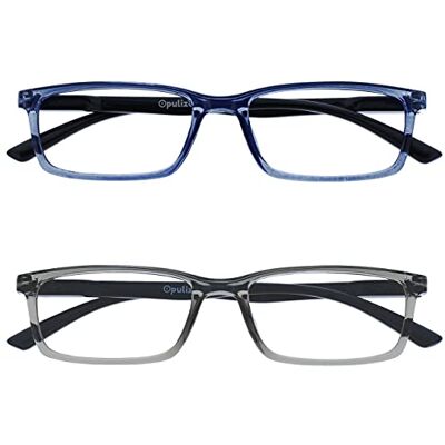 OPULIZE SEE Blaulichtfilter Lesebrille für Damen Herren, Blendfreie UV400-Schutz Federscharnier Anti-Müdigkeit, Rechteckiger Rahmen, Computerbrillen Gaming, 2er-Pack Blau Grau +1,00 OPULIZE SEE Blaulichtfilter Lesebrille für Damen Herren, Blendfreie UV400-Schutz Federscharnier Anti-Müdigkeit, Rechteckiger Rahmen, Computerbrillen Gaming, 2er-Pack Blau Grau +1,00