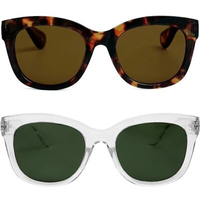 OPULIZE BIG Sonnenbrille für Damen Herren Modische Fassung Braun/Grün Gläser 2er-Pack Entspiegelt und blendfrei Polarisierte Gläser mit UV400-Schutz Federscharniere Braun/Klar OPULIZE BIG Sonnenbrille für Damen Herren Modische Fassung Braun/Grün Gläser 2er-Pack Entspiegelt und blendfrei Polarisierte Gläser mit UV400-Schutz Federscharniere Braun/Klar