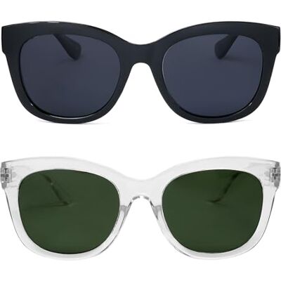 OPULIZE BIG Sonnenbrille für Damen Herren Modische Fassung Schwarz/Grün Gläser 2er-Pack Entspiegelt und blendfrei Polarisierte Gläser mit UV400-Schutz Federscharniere Schwarz/Klar OPULIZE BIG Sonnenbrille für Damen Herren Modische Fassung Schwarz/Grün Gläser 2er-Pack Entspiegelt und blendfrei Polarisierte Gläser mit UV400-Schutz Federscharniere Schwarz/Klar