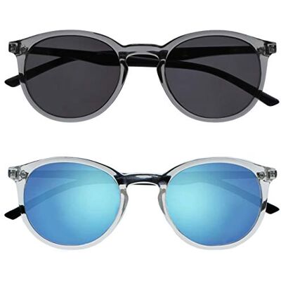OPULIZE Met Sonnenbrille 2er-Pack Schlank Runder Rahmen Federscharniere Kratzfeste Getönte Linse UV400-Schutz Grau Klar Schwarz Bügel Herren Damen SS60-7C OPULIZE Met Sonnenbrille 2er-Pack Schlank Runder Rahmen Federscharniere Kratzfeste Getönte Linse UV400-Schutz Grau Klar Schwarz Bügel Herren Damen SS60-7C
