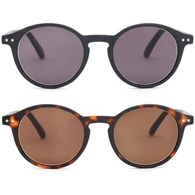 OPULIZE REY Sonnenbrille 2er-Pack Runder Retro-Rahmen Mattschwarz & Braunes Schildpatt Herren Damen Federscharniere SS56-12 OPULIZE REY Sonnenbrille 2er-Pack Runder Retro-Rahmen Mattschwarz & Braunes Schildpatt Herren Damen Federscharniere SS56-12