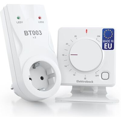 Elektrobock BT013 Funk-Raumthermostat mit Zwischensteckdose Standfuß Für elektrische Heizung und Infrarotheizung Funkreichweite 300m Freifeld Heiz- & Kühlmodus, Weiß Elektrobock BT013 Funk-Raumthermostat mit Zwischensteckdose Standfuß Für elektrische Heizung und Infrarotheizung Funkreichweite 300m Freifeld Heiz- & Kühlmodus, Weiß