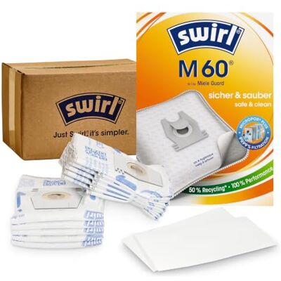 Swirl M 60 EcoPor Staubsaugerbeutel (10 Beutel), reißfeste Staubbeutel für einige Miele & Hoover Staubsauger, 99,9% Filterung von Hausstaub & allergenem Feinstaub Swirl M 60 EcoPor Staubsaugerbeutel (10 Beutel), reißfeste Staubbeutel für einige Miele & Hoover Staubsauger, 99,9% Filterung von Hausstaub & allergenem Feinstaub