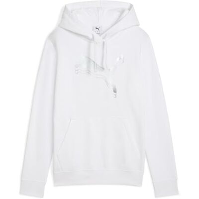 Puma Unisex ESS METALLIC Hoodie FL Kapuzenpullis, White-Metallic Silver, Puma Unisex ESS METALLIC Hoodie FL Kapuzenpullis, White-Metallic Silver,