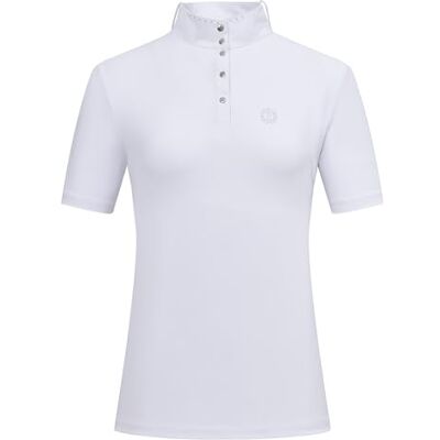 Imperial Riding Damen Turniershirt IRH Basic Glam, Kurzarm Reitshirt mit Stehkragen, Polo-Knopfleiste und Strass-Details, Weiß, XS Imperial Riding Damen Turniershirt IRH Basic Glam, Kurzarm Reitshirt mit Stehkragen, Polo-Knopfleiste und Strass-Details, Weiß, XS
