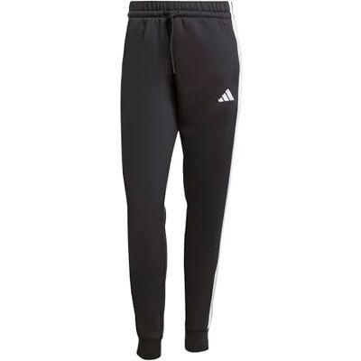 Adidas Damen Essentials 3-Stripes Fleece Slim Pants, Black/White, S Adidas Damen Essentials 3-Stripes Fleece Slim Pants, Black/White, S