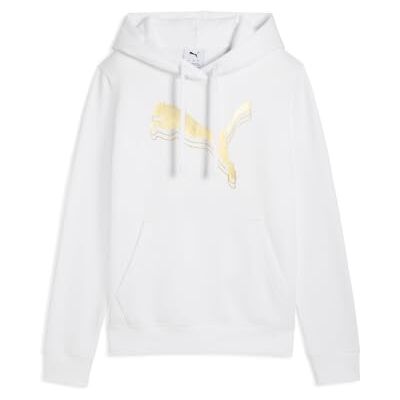 Puma Damen ESS METALLIC Hoodie S, White Metallic Gold Puma Damen ESS METALLIC Hoodie S, White Metallic Gold